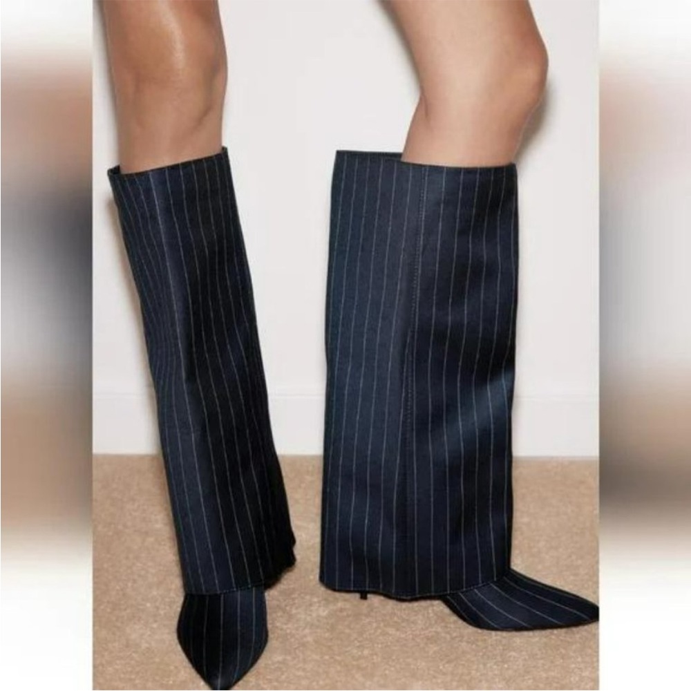 ZARA TALL FABRIC STRIPED HEELED BOOTS